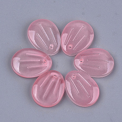 Flamingo Transparent Spray Painted Glass Pendants, Petal, Flamingo, 15.5x12x3mm, Hole: 1mm