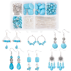 Turquoise DIY Earring Making, with Synthetic Turquoise Beads, Tibetan Silver Beads, Hoop Earring Findings, Turquoise