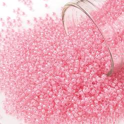 (379) Cotton Candy Pink Lined Crystal Toho runde Rocailles, japanische Rocailles, (379) Zuckerwatte-Kristall mit rosa Futter, 15/0, 1.5 mm, Bohrung: 0.7 mm, ca. 135000 Stk. / Pfund