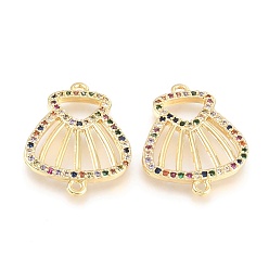 Colorful Brass Micro Pave Cubic Zirconia Links Connectors, Long-Lasting Plated, Shell Shape, Real 18K Gold Plated, Colorful, 23x17.5x1.8mm, Hole: 1.4mm