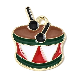 Drum Рождественские эмали сплава подвески, золотые, барабанные подвески, 19.5x15.5x1 мм, отверстие : 1.6 мм