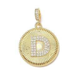 Letter D Латунные микропаве прозрачные подвески с фианитом, плоский круглый с подвесками в виде букв, без свинца и без кадмия, долговечный, стойки покрытие, реальный 18 k позолоченный, Буква D, 24.5x21.5x2.5 мм, отверстие : 4.5x3.5 мм