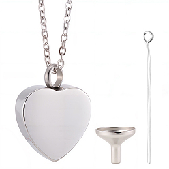 Нержавеющая Сталь Цвет Ожерелья с подвеской в виде гроба из нержавеющей стали в форме сердца, с 304 мини-воронкой из нержавеющей стали, цвет нержавеющей стали, ожерелья: 21.46 дюйм (54.5 см)