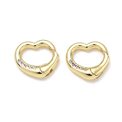 Chapado en Oro Real 18K Latón micro pavimenta claro cubic zirconia anillos de compuerta de resorte, corazón, sin plomo y cadmio, chapado en rack, larga duración plateado, real 18 k chapado en oro, 11x12x2.5 mm