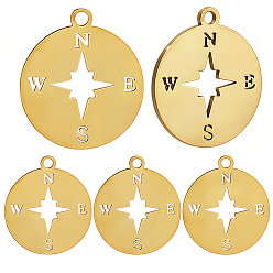 Настоящее золото 18K 16 шт. ионное покрытие (ip) 201 подвески из нержавеющей стали, лазерная резка, компас, реальный 18 k позолоченный, 17x15x1 мм, отверстие : 1.4 мм
