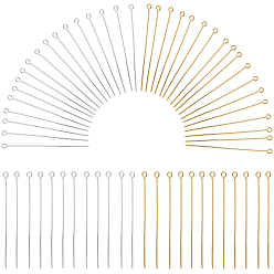 Золотой & Серебряный 600 шт. 2 цвета латунный штифт с проушиной, без кадмия и без свинца, золотой и серебряный, 21 датчик, 50x0.7 мм, отверстие : 2 мм, 300 шт / цвет