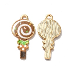 Brown Alloy Enamel Pendants, Golden, Lollipop Charm, Brown, 24x12x2mm, Hole: 1.5mm