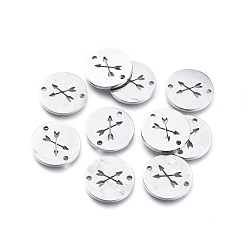 Stainless Steel Color Tarnish Resistant 304 Stainless Steel Links connectors, Laser Cut, Flat Round with Arrow, Stainless Steel Color, 11.5x1mm, Hole: 1.2mm