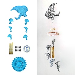 Темно-Голубой Силиконовые формы для изготовления колокольчиков из пищевого силикона, формы для литья смолы, с алюминиевой трубкой, дракон, глубокое синее небо, Дракон: 112~118x112~150x6 mm, 30 шт / комплект