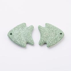 Светло-зеленый Большие подвески из натуральной лавы, рыба, окрашенные, светло-зеленый, 54~56x52~53x10~11 мм, отверстие : 4 мм