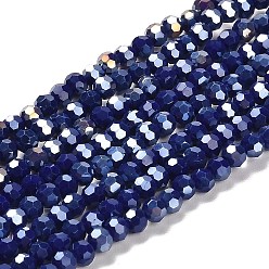 Bleu Nuit Supports de perles de verre opaques, couleur ab , à facettes (32 facettes), ronde, bleu minuit, 4.5x4mm, Trou: 1mm, Environ 94~95 pcs/chapelet, 13.90~14.02 pouce (35.3~35.6 cm)