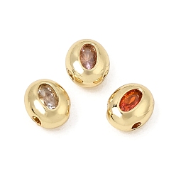 Gemischte Farbe Messing pflastern Zirkonia Perlen, ellipsenförmige, Gestell, langlebig überzogen, Bleifrei und cadmium frei, echt 18 k vergoldet, Gemischte Farbe, 8x6.5x4.5 mm, Bohrung: 1.2 mm