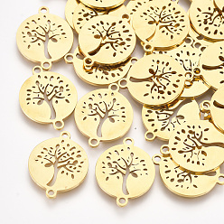 Золотой 201 соединительные звенья нержавеющие, лазерная резка, плоские круглые с дерева жизни, золотые, 19x15x1 мм, отверстие : 1.6 мм