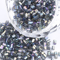 Slate Gray FGB Grade A Glass Seed Beads, Hexagon(Two Cut), Transparent Colours Rainbow, Slate Gray, 1.5~2.5x1.5~2mm, Hole: 0.8mm, about 2100pcs/bag, 450g/bag