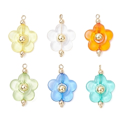 Золотой 6 шт прозрачные акриловые подвески, цветок, с латунным, золотые, 30x20x6 мм, отверстие : 2 мм