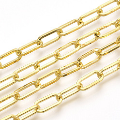Золотой Цепи из несваренного железа, Плоско-овальные, тянутые удлиненные кабельные цепи, с катушкой, золотые, 12.5x6x1.2 мм, около 82.02 футов (25 м) / рулон
