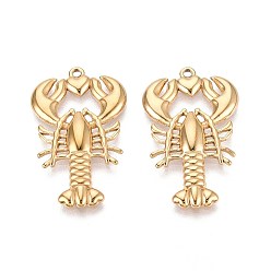 Настоящее золото 18K 304 лобстер из нержавеющей стали с подвесками в виде сердечек, ионное покрытие (ip), реальный 18 k позолоченный, 32x19x3 мм, отверстие : 1.6 мм