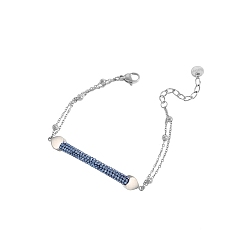 Bleu Ciel Clair Barre en forme de cœur 304 Bracelets à maillons en acier inoxydable et strass, bracelets chaîne câblée pour femmes, lumière bleu ciel, 5.91 pouce (15 cm)
