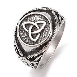 Античное Серебро Viking 304 мужские кольца на палец с широкими пальцами из трикетра/тройственного узла из нержавеющей стали, античное серебро, 17 мм, размер США 10 (19.8 мм)
