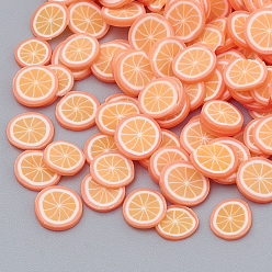 Коралловый Ручной полимерной глины украшения искусства ногтя, Модные уходу за ногтями, без отверстия , фрукты, оранжевые, коралл, 3.5~9x3.5~8x0.1~3 мм