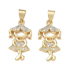 Chapado en Oro Real 18K Latón micro pavimenta claro colgantes de circonio cúbico, chica encantos, chapado en rack, sin plomo y cadmio, real 18 k chapado en oro, 21x11.5x3 mm, agujero: 3.5 mm