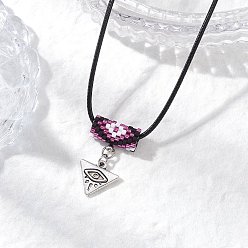 Фиолетовый Ожерелья из стеклянных бусин и сплава с подвесками в виде треугольников от сглаза, ожерелья из черного вощеного хлопкового шнура для женщин, античное серебро, фиолетовые, 17.72 дюйм (45 см)