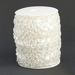 Clear AB Acrylic Transparent Beads Bradde Chain, with Spool, for Wedding, Anniversary Decorated, Flat Round, Clear AB, 10x3mm, 30m/roll
