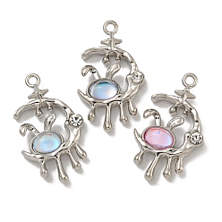 Платина Стойки подвески обшивки сплава, со стразами и смолой, без свинца и без кадмия, луна с кроликом, платина, 30x17.5x5 мм, отверстие : 1.8 мм