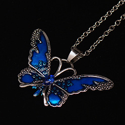 Средно-синий Ожерелья из сплава с эмалированной подвеской в виде бабочки, платина, светло-синий, 17.72 дюйм (45 см)