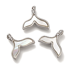 Нержавеющая Сталь Цвет 304 подвески из нержавеющей стали, с ракушкой паве и стразами, очарование рыбий хвост, цвет нержавеющей стали, 14x16x3 мм, отверстие : 1.6 мм