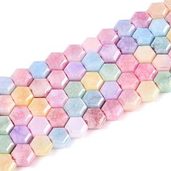 Разноцветный Антикоррозийные гальванические стеклянные бусины, имитация драгоценных камней, шестиугольник, с покрытием AB цвета, граненые, два тона, красочный, 5x6x3 мм, отверстие : 0.9~1 мм, около 73~74 шт / нитка, 14.96~15.16'' (38~38.5 см)