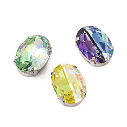 Платина Шить на горный хрусталь, многожильные звенья из стекла, хрусталя и стразов, с настройками латуни, аксессуары для одежды, граненые, овальные, платина, 18x13x7.5 мм, отверстие : 0.9 мм