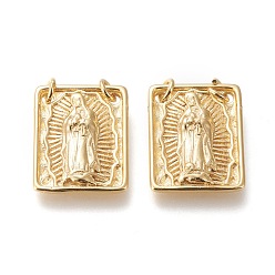 Настоящее золото 18K Латунные подвески, с прыжковых колец, долговечный, прямоугольник с Девой Марией, реальный 18 k позолоченный, 18x14x2.8 мм, отверстие : 2.2 мм