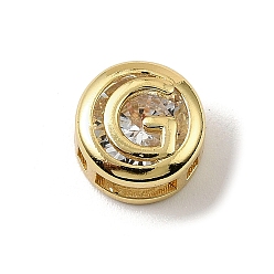 Letter G Латунные микро проложить кубического циркония многожильных ссылки, плоские круглые с буквы, реальный 18 k позолоченный, Буква G, 10x6.5 мм, отверстие : 5x3 мм