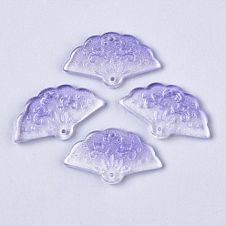 Сливовый Прозрачный лак окрашенные стеклянные подвески, с одинарной блестящей пудрой, вентилятор, слива, 20x34.5x3.5 мм, отверстие : 1.2 мм