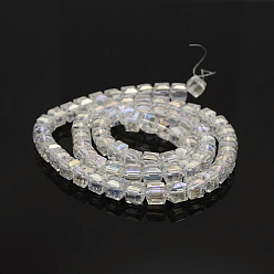 Прозрачный АВ Граненые кубические стеклянные бусины, с покрытием ab цвета, ясно AB, 4x4x4 мм, отверстие : 1 мм, около 91 шт / нитка, 15 дюйм