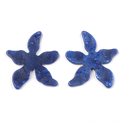 Blue Cellulose Acetate(Resin) Pendants, with Glitter Powder, Flower, Blue, 45x40.5x3mm, Hole: 1.4mm