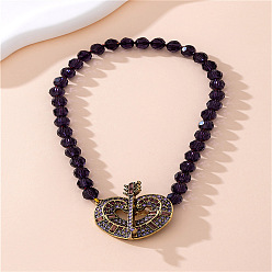 Черный Ожерелье с подвеской в виде сердца из сплава, стекла и стразов и серьги-гвоздики, чёрные, 16.14 дюйм (41 см)