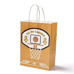 Vara de Oro Bolsas de papel rectangulares, con mango, para bolsas de regalo y bolsas de compras, tema deportivo, patrón de baloncesto, vara de oro, 14.9x8.1x21 cm