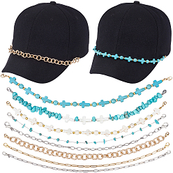 (52) Непрозрачная лаванда 8 шт. 8 стили: крест из синтетической бирюзы, натуральная ракушка трохида, натуральная бирюза, алюминий, 304 цепочка для бейсболки из нержавеющей стали, разноцветные, 280~290 мм, 1 шт / стиль