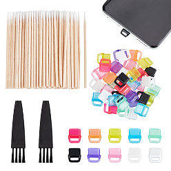 (52) Непрозрачная лаванда 50шт 10 цвета ПВХ мобильные пылезащитные заглушки, с 2шт. пластиковой щеткой для чистки и 100шт. ватными палочками, разноцветные, 10x9.5x4 мм, 5 шт / цвет
