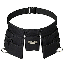 Black Polyester & Oxford Fabric & Iron Tool Bag Belt, Adjustable Multi-Pocket Tool Pouch, Black, 780~1060mm