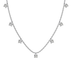 Платинированный Ожерелья с родиевым покрытием 925 из стерлингового серебра с прозрачным паве из кубического циркония и квадратной кисточкой, Реальная платина, 15.75 дюйм (40 см)