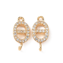 Настоящее золото 18K Латунные микропрозрачные кубические циркониевые соединения, овальные соединительные подвески, реальный 18 k позолоченный, 14x6.5x2 мм, отверстие : 1.2 мм