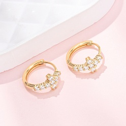 Золотой Серьги-кольца с крестом 925 из стерлингового серебра с микропаве из прозрачных кубических цирконий, золотые, 14.5x6 мм