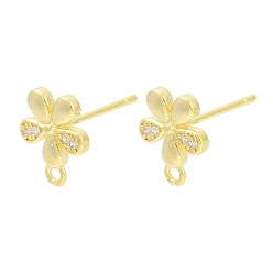 Настоящее золото 18K Латунные микро-паве прозрачные серьги-гвоздики из циркония, без кадмия, без никеля и без свинца, с петлей, цветок, реальный 18 k позолоченный, 10.5x5 мм, отверстие : 1.4 мм, штифты : 0.8x11.5 мм