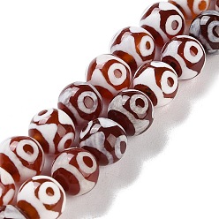(123L) Белый крем непрозрачный блеск Бусы из натурального тибетского 3 -глазого агата дзи, круглые, окрашенная и подогревом, огнеупорный кирпич, 10 мм, отверстие : 1 мм, около 30~38 шт / нитка, 11.89~15.12'' (30.2~38.4 см)