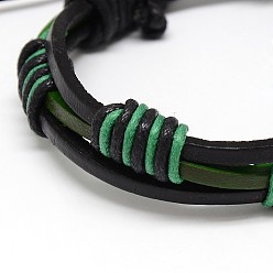 Green Trendy Unisex Casual Style Waxed Cord and Leather Bracelets, Green, 56mm