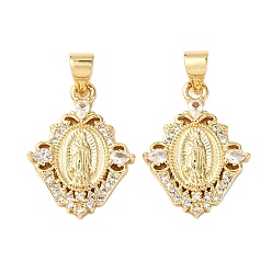 Настоящее золото 18K Латунные микро проложить кубического циркония подвески, стойки покрытие, долговечный, без свинца и без кадмия, овальные с рисунками " virgin mary", реальный 18 k позолоченный, 21x15x2.5 мм, отверстие : 4.5x3.5 мм