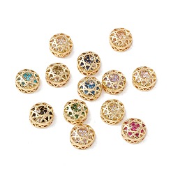Mixed Color Eco-friendly Brass Cubic Zirconia Multi-Strand Links, Nickel Free, Rack Plating, Cadmium Free & Lead Free, Flat Round, Mixed Color, 10x5mm, Hole: 1.2mm